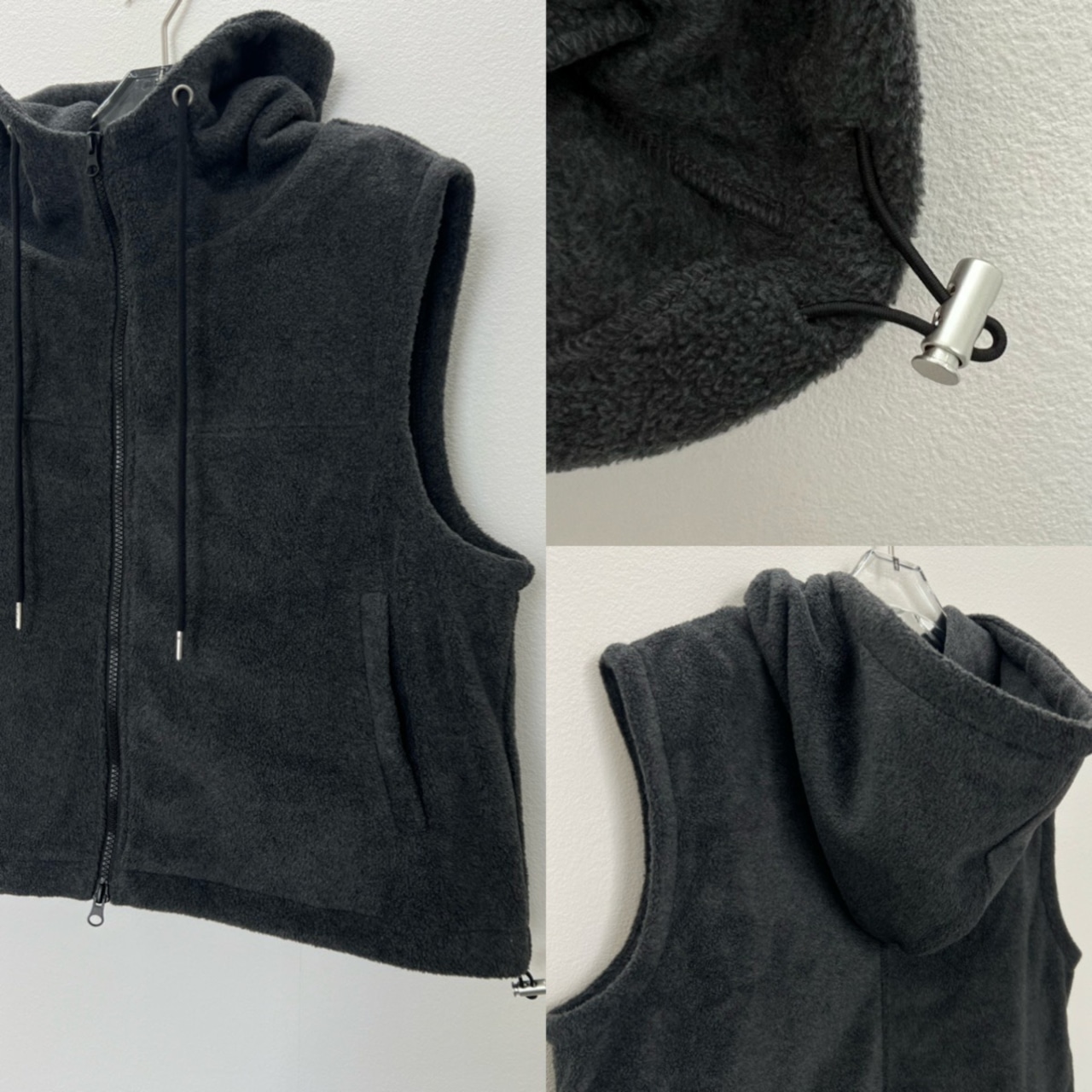 Wzipフリースフーディーvest/チャコール