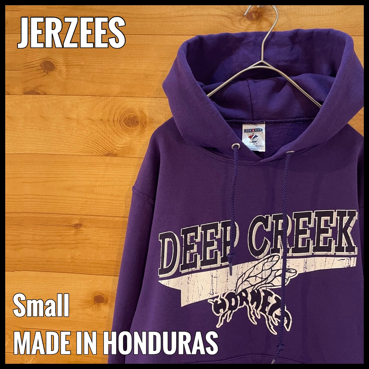 【JERZEES】高校 フットボール ロゴ プリント パーカー スウェット プルオーバー フーディー Deep Creek Hornets S US古着