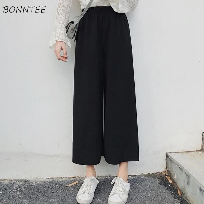 【新作】【送料無料】 パンツ女性足首までの長さのストレート trendy パンツハイウエストシックなレディースレジャーワイドレッグカプリパンツ学生オールマッチ固体女性ルーズ 0299694982557