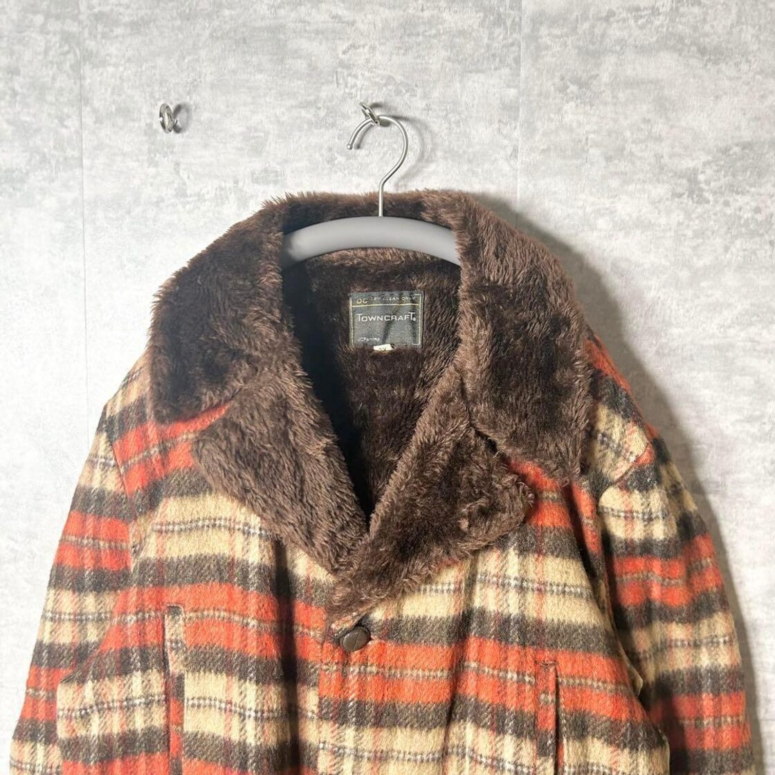 神配色】タウンクラフト ボアランチコート 70s ボア チェック 高級感 