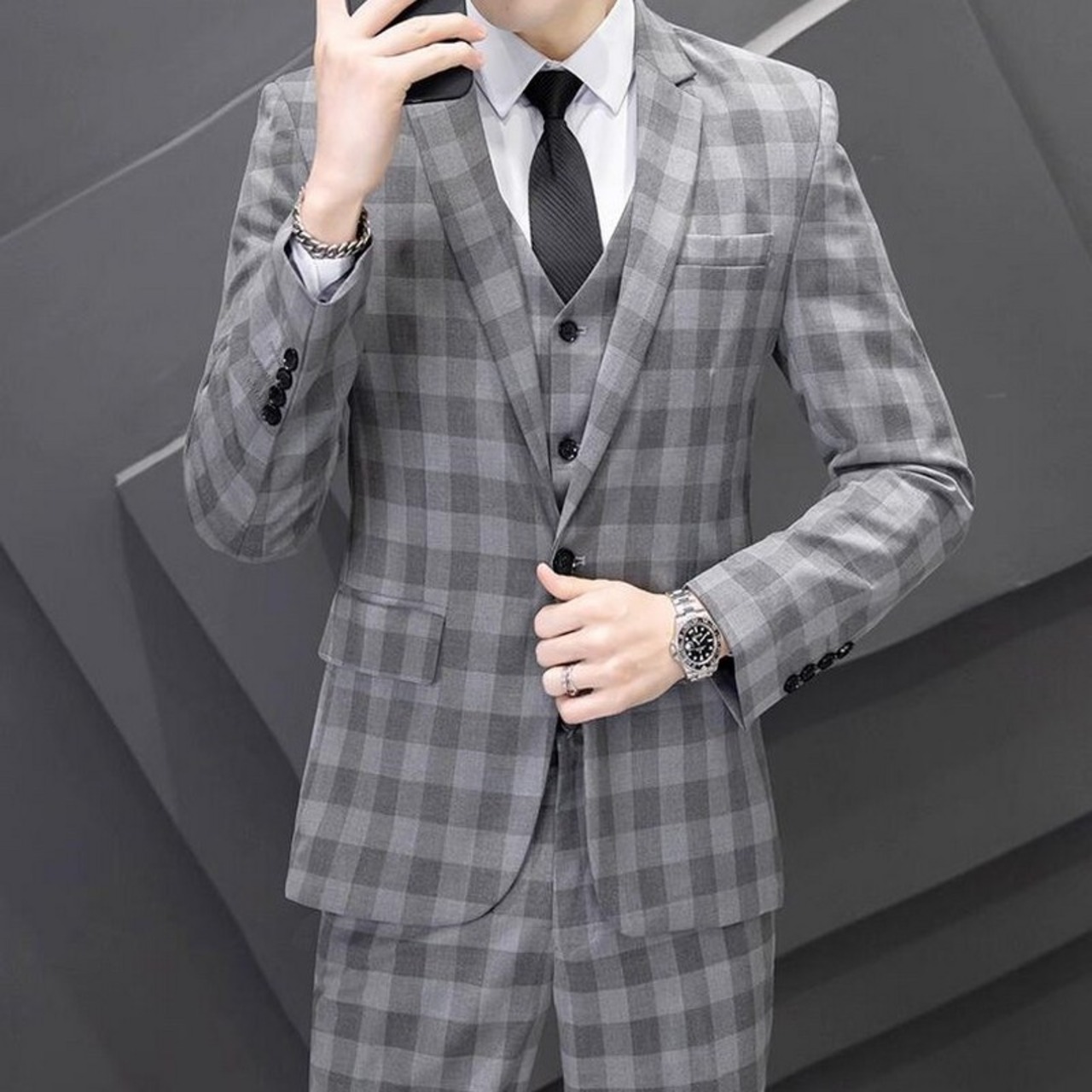 plaid formal casual suit 3piece 00036