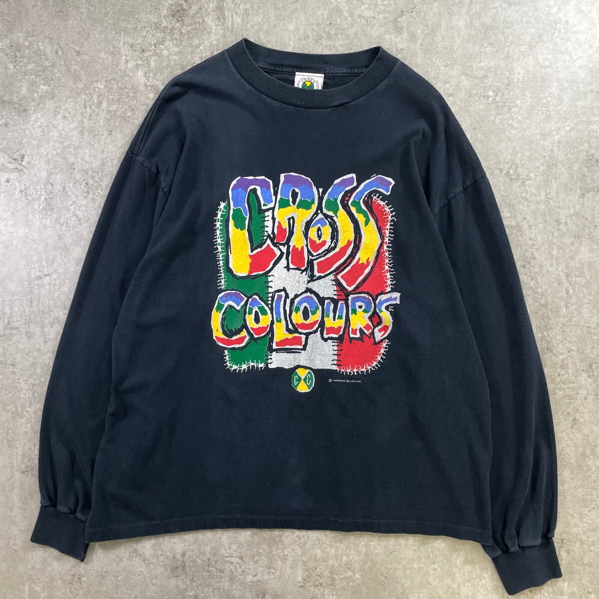 60s' 〜80s ビンテージ　転写紙古着バイカー スカルクロス 90年代 CROSS COLOURS クロスカラーズ ロングTシャツ ロンT メンズXL