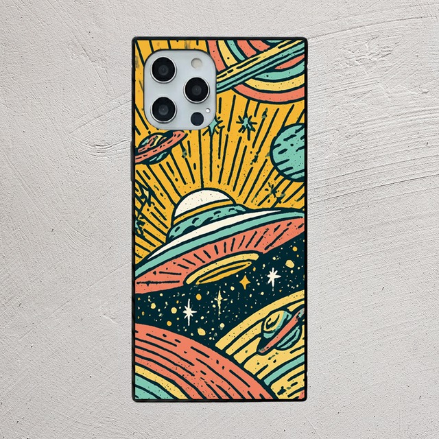 受注生産 iPhoneケース 虹色軌道のレトロ宇宙図｜レトロ宇宙 RFSP068B