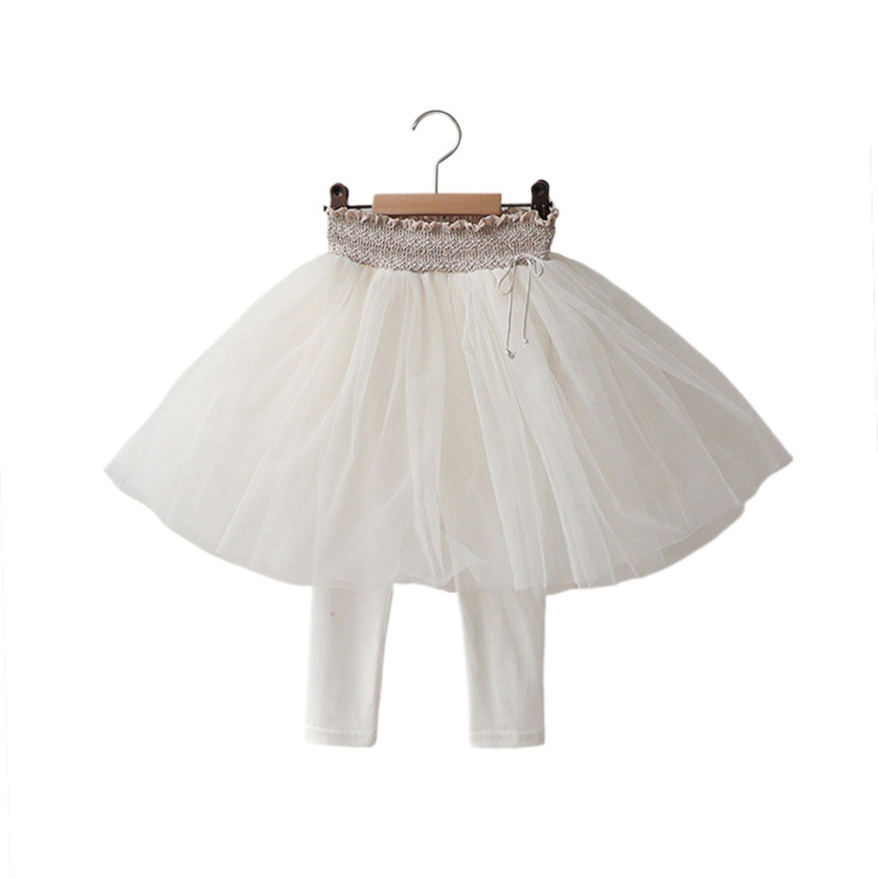 秋リボンつきレギンスメッシュスカート2色