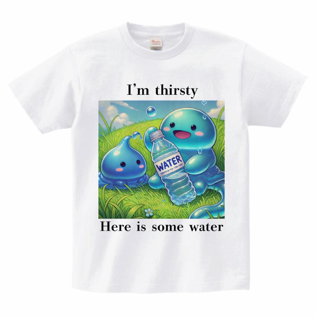 スライム（I'm thirsty) 白 (イラスト大）サイズS M L XL | hungrymonster