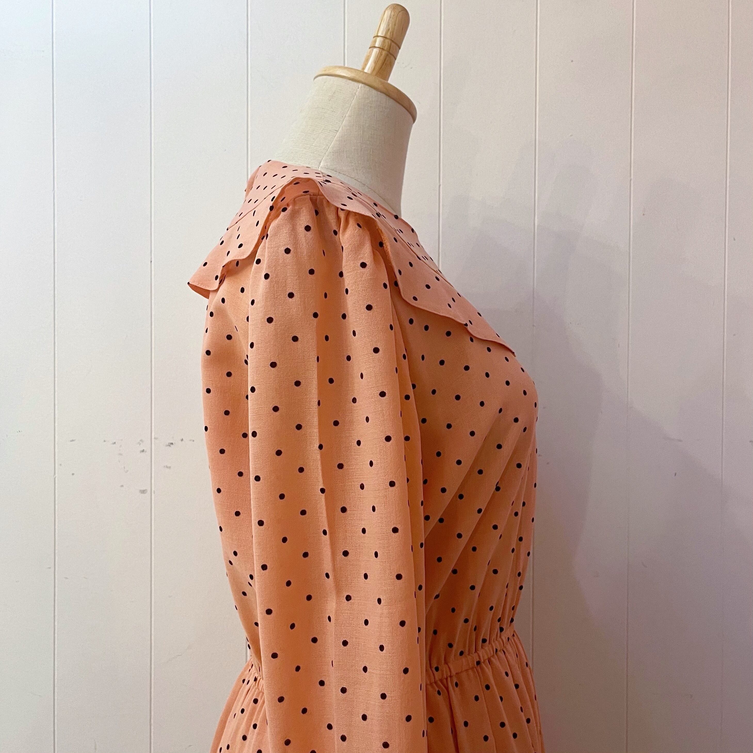 coral pink round frill dot one-piece