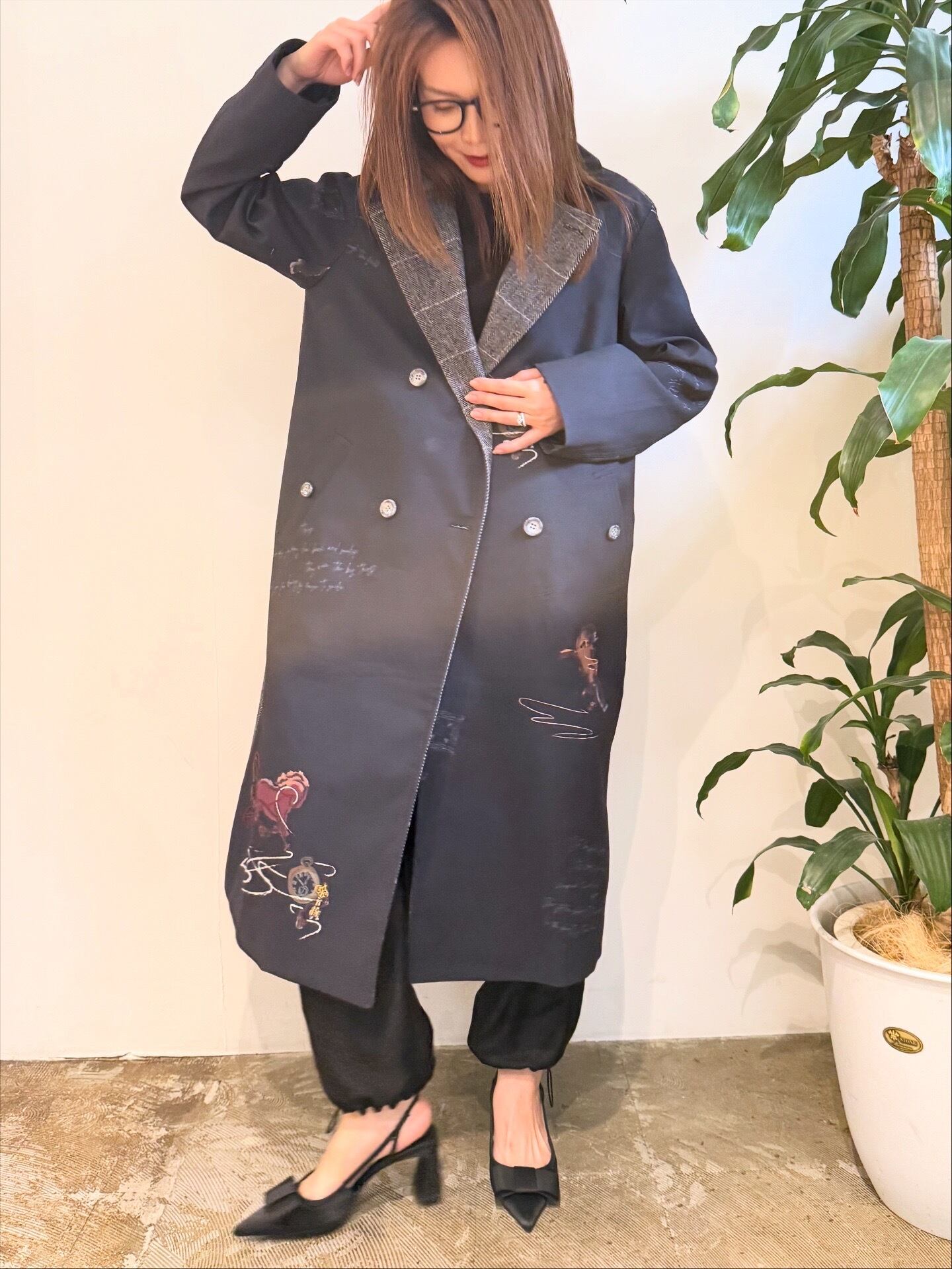 エイミーロウ Eimee Law テキスト馬柄ptダフルチェスターコート