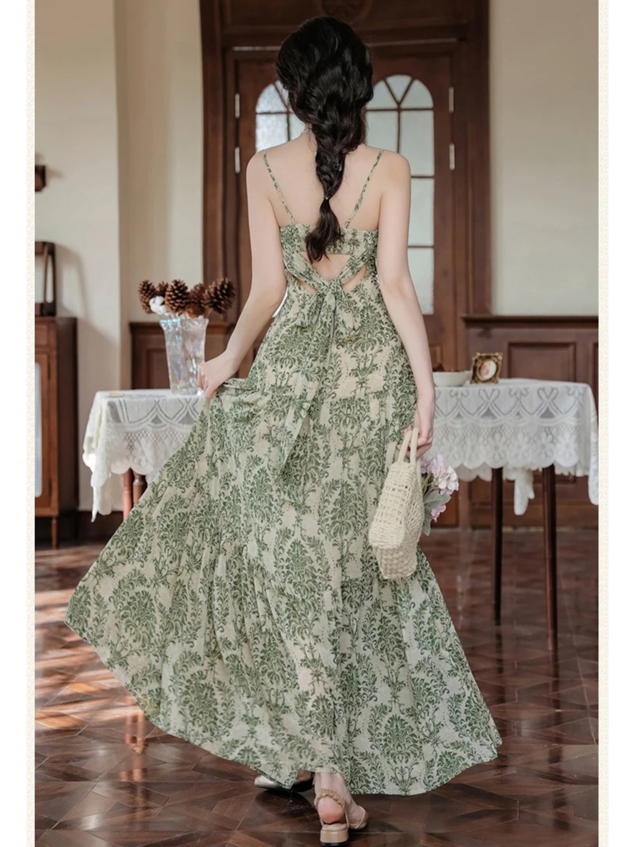 【0066】2sets Backless Bohemian Green Short Sleeve Dress