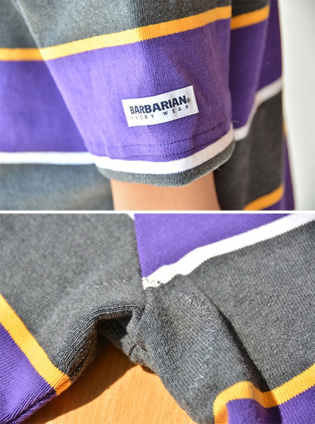 バーバリアン BARBARIAN 半袖ボーダーラガーシャツ(RSE-01)PUR/WHI/COA/GOL サイズS