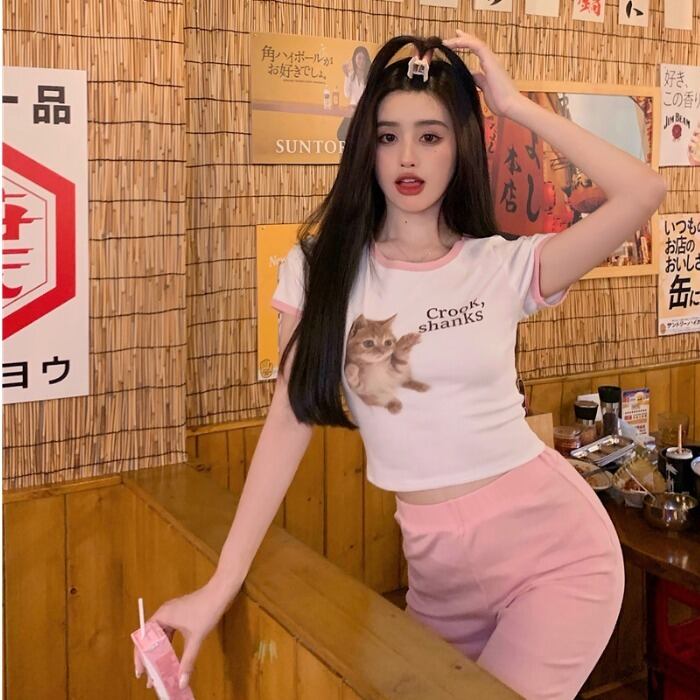 サマーショートTシャツ ハイウェスト レッド 夏物 ドラファッションホール83455221657