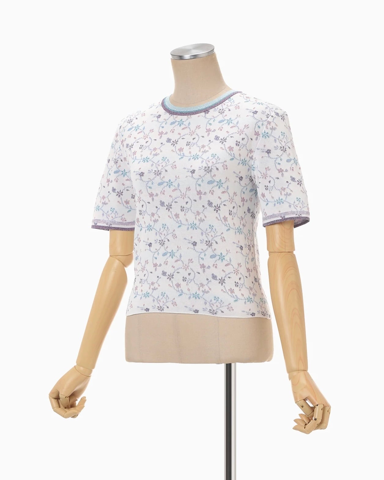 Mame Kurogouchi】Floral Motif Glitter Short Sleeve Knit Top/white