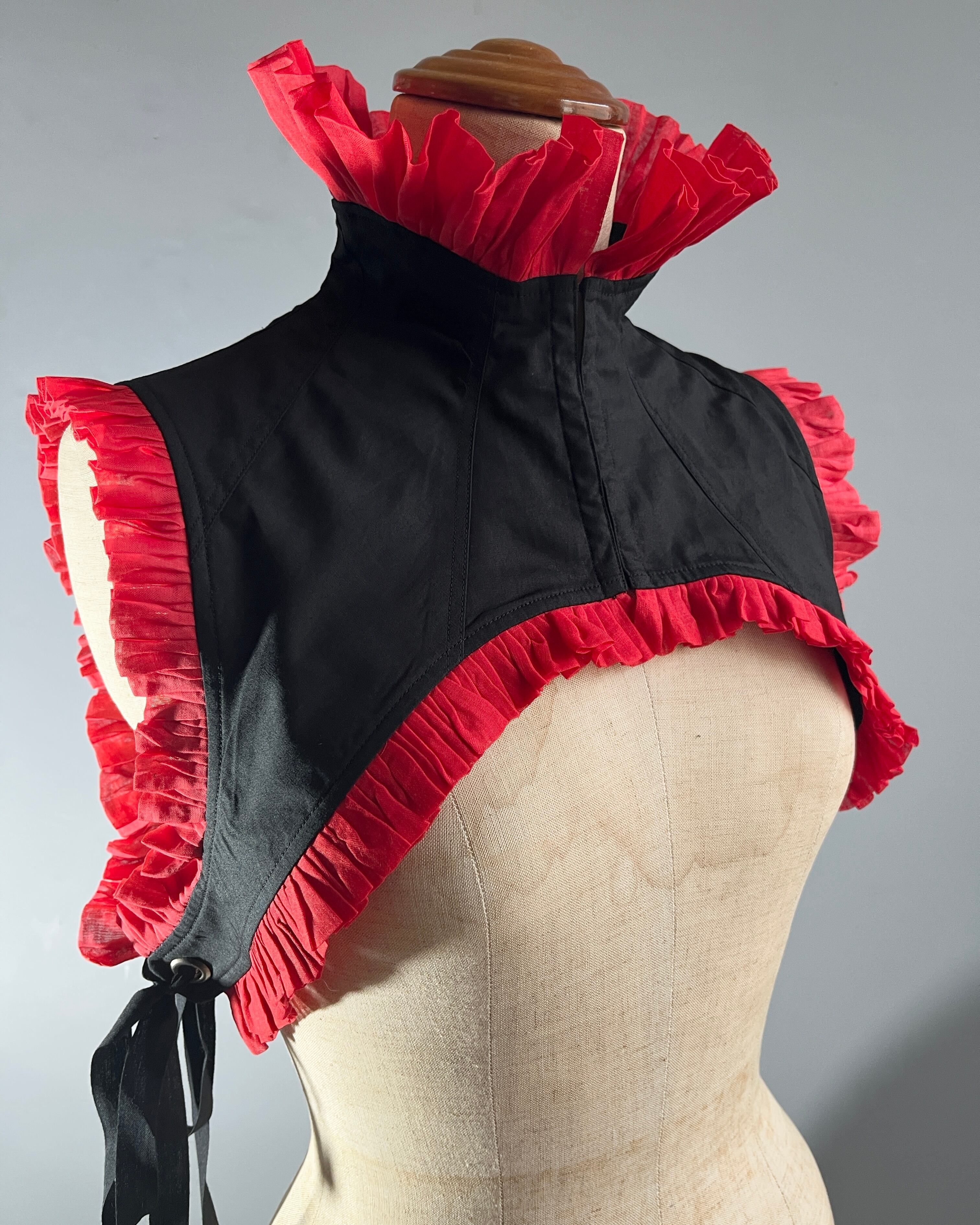 フリルネックカラー 真紅フリル Red&Black Frill neck collar tops