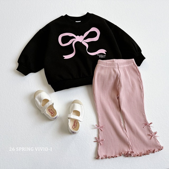 【取寄】vivid-i｜ribbon rib bell bottom pants｜リボンリブフレアパンツ｜XS-JM｜kids&jr｜26 spring
