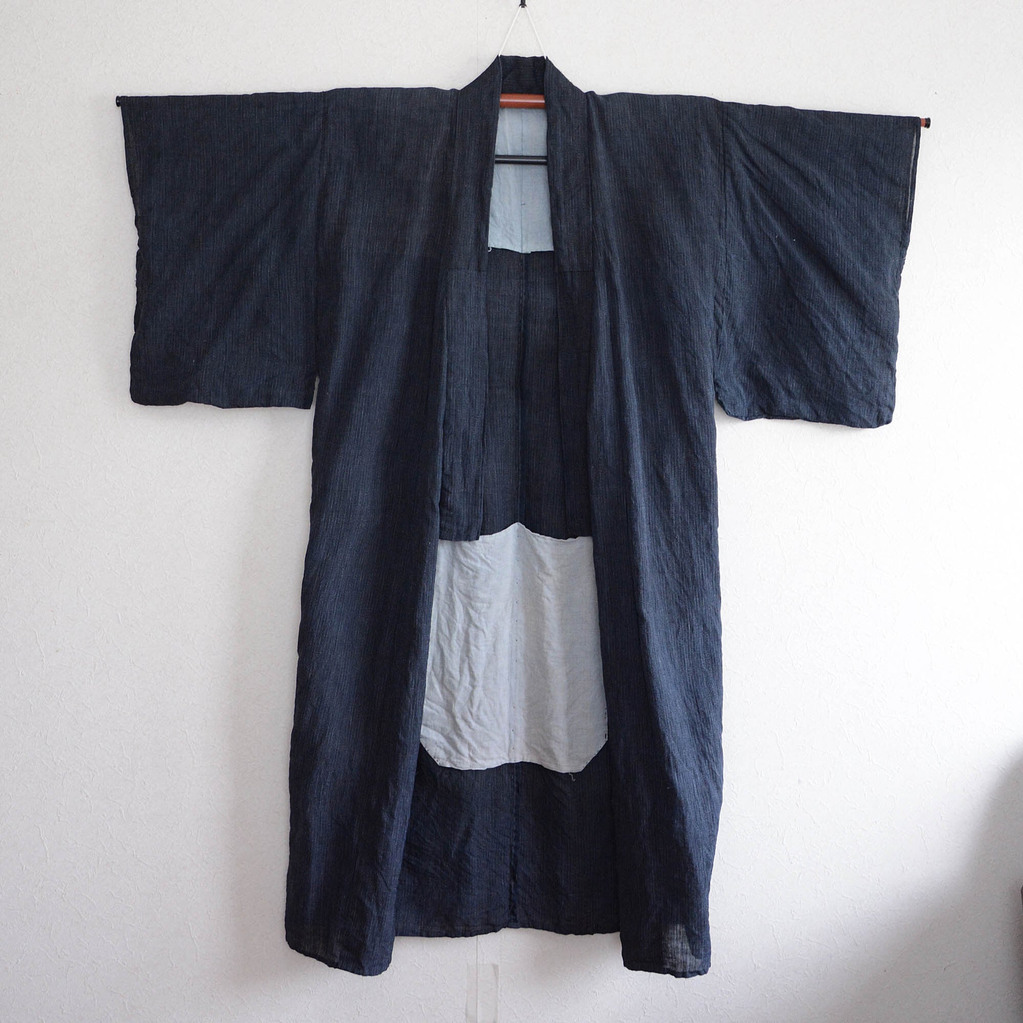 麻 着物 藍染 縞模様 古布 ジャパンヴィンテージ リメイク素材 大正
