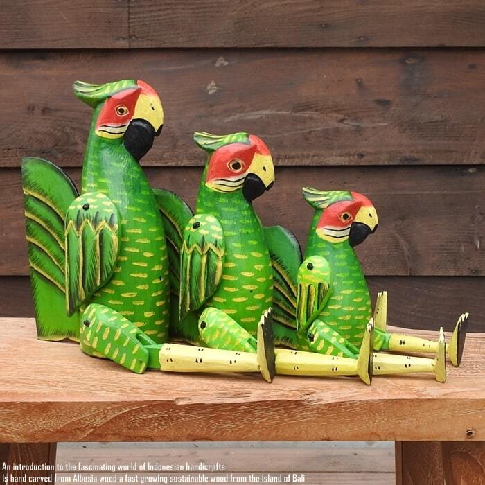 お座り オウムさん Mサイズ 手足が動かせる木彫りの動物 ウェルカム