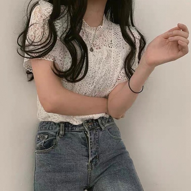 tops】半袖シースルー刺繍トップス4色 HK0098 | BeautyYouStyle