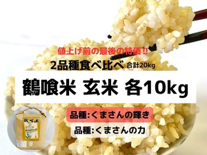 【★値上げ前の最終特価★3/31まで10000円⇒7799円!!】鶴喰米 玄米 2品種食べ比べ 各10kg 合計20kg