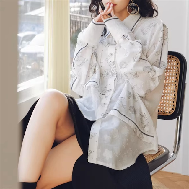 星座プリントルーズフィットシャツ 10553