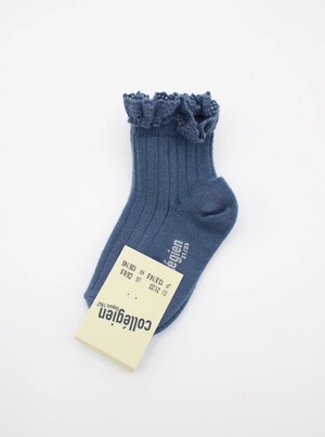 collegien Lili - Lace Trim Ribbed Ankle Socks bleu cendro