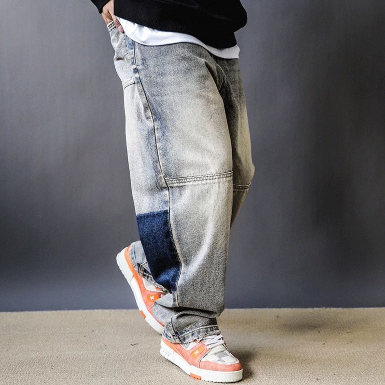 Patchwork panel denim pants 1335 - 8