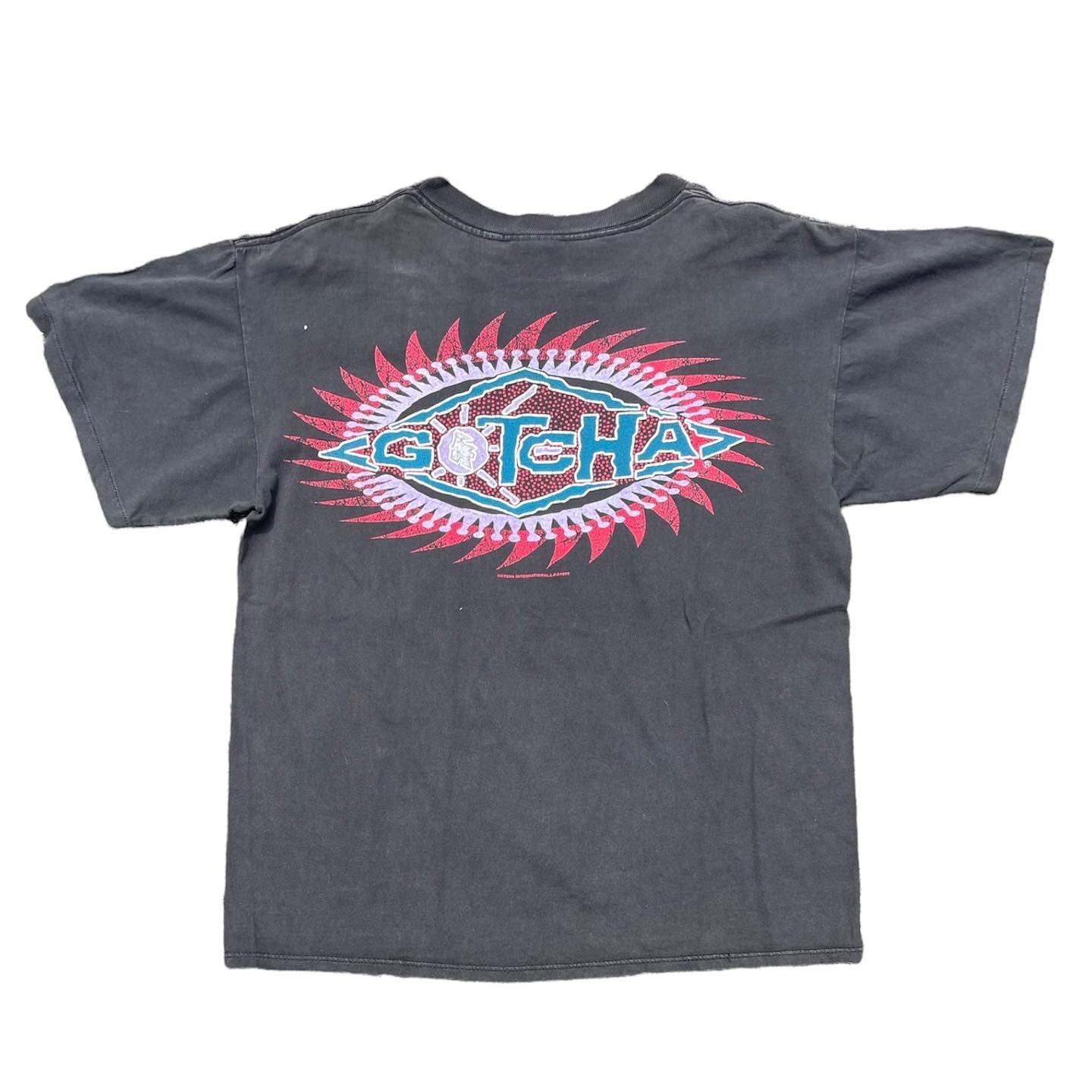 90s gotcha Tシャツ サーフT バックプリント やれ感 ブラック 黒 90s gotcha Tシャツ サーフT バックプリント やれ感 ブラック 黒