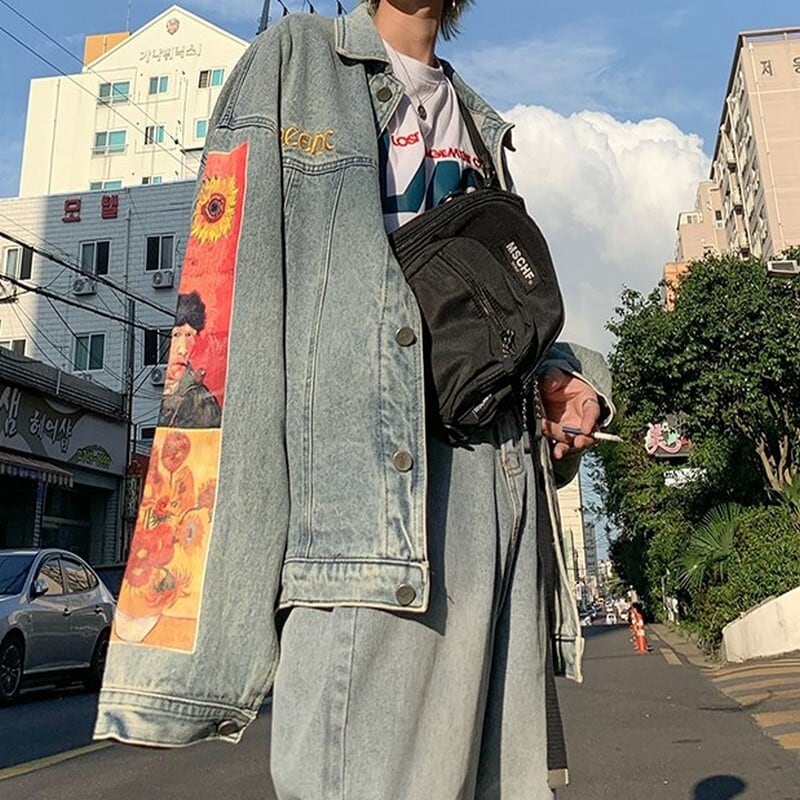 片袖プリント デニムジャケット Gジャン ユニセックス | Korean unisex