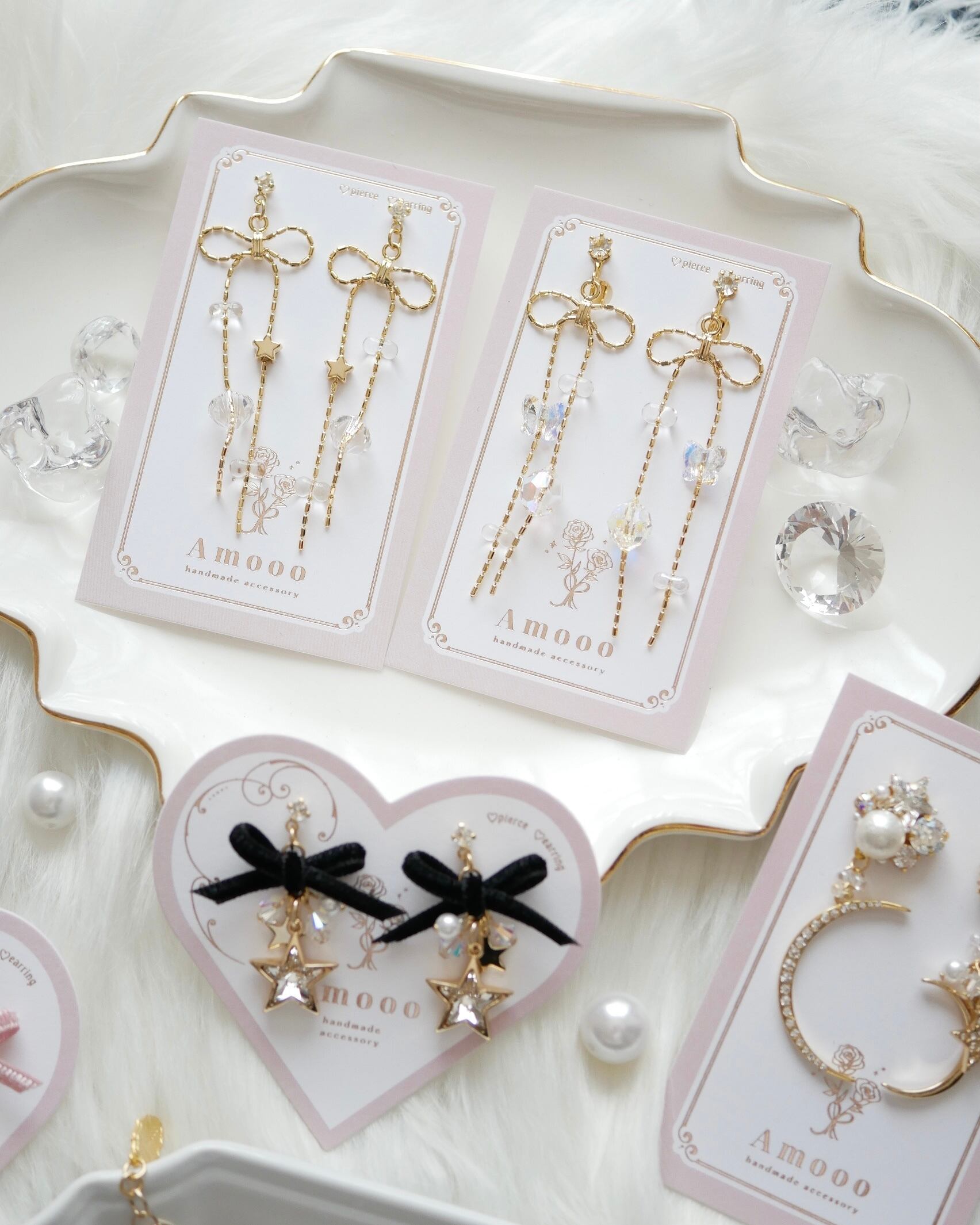 139 クリスタルチェーンリボンピアス/イヤリング | Amooo 139 クリスタルチェーンリボンピアス/イヤリング | Amooo
