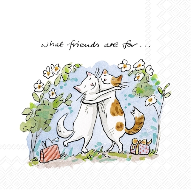 【IHR】バラ売り2枚 カクテルサイズ ペーパーナプキン CATS FRIENDS ホワイト Anita Jeram