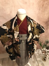 【受注製作】JAPANESE SWAN 青海波と鶴 ・SIZE95-110 男の子の祝い着 羽織 袴 3点セット