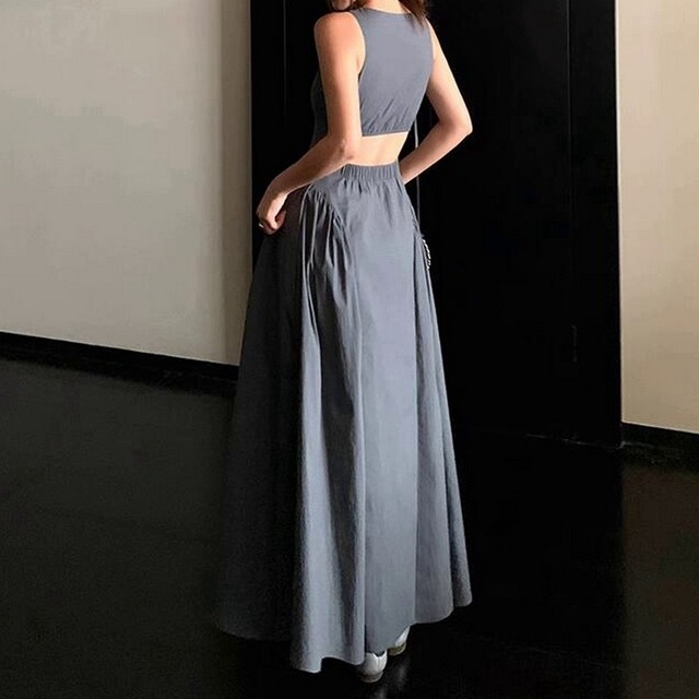 fitting casual vest dress　W00388