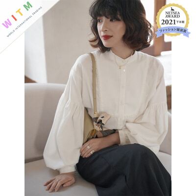 2022春新作 ブラウス パフスリーブシャツ ラウンドネック レディーストップス OL 20代 30代 40代