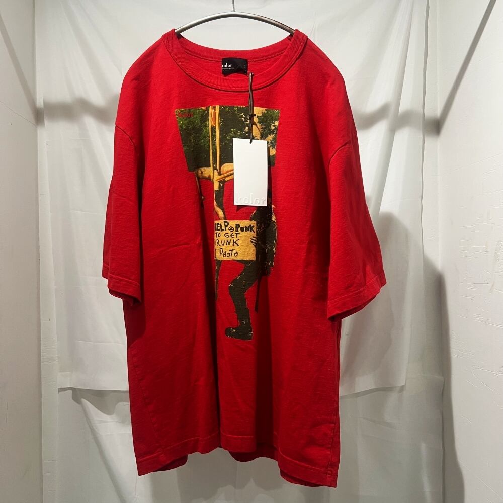 kolor カラー 24AW HELP PUNKTO GET DRUNK1 PHOTO 半袖Tシャツ レッド 