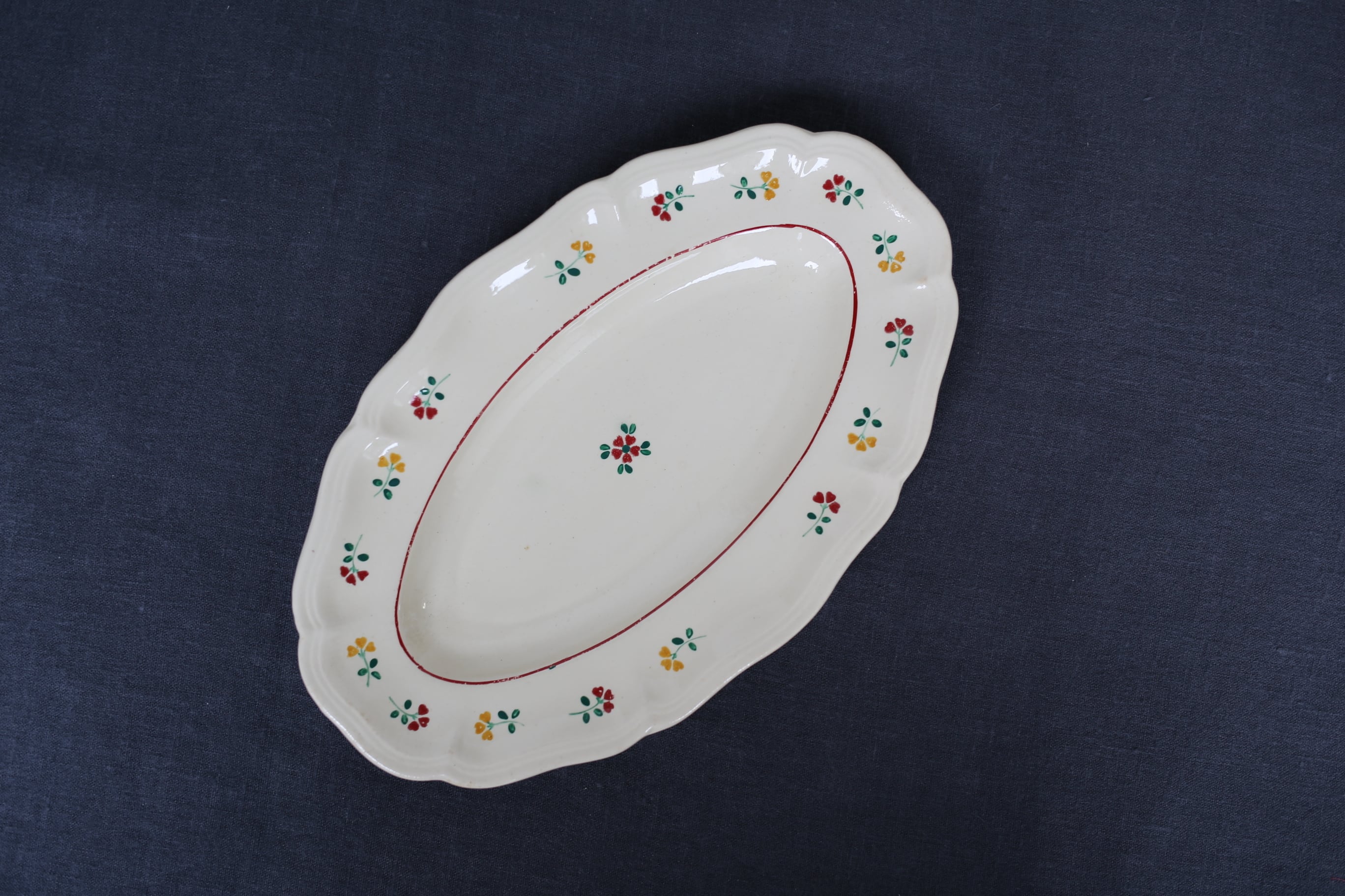 フランス アンティーク ヴィンテージ Sarreguemines サルグミンヌ オーバル皿 花リム 小花