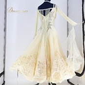 社交ダンス 衣装 スタンダードドレス ワンピース ドレス フロート フリル 高級感 上品 ダンス パーティ デモ 競技 ホワイト系 イエロー系 アイボリー系 かわいい 美しい エレガント おしゃれ コスチューム 競技用 女性用