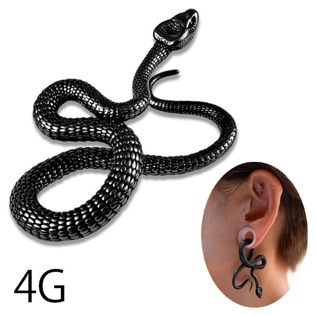 蛇ピアス 4G ブラック スネイク 拡張ピアス ステンレスピアス 大振り