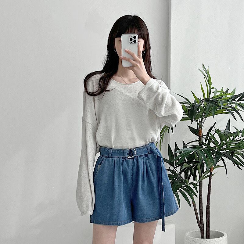 Deco Choice ふっわと美脚 デニム キュロット ショート パンツ ベルト付き Aライン フレア ミニ丈 ハイウエスト スタイルアップ カジュアル ガーリー フェミニン Lamitte Deco トレンド 韓国ファッション ショップ Base店