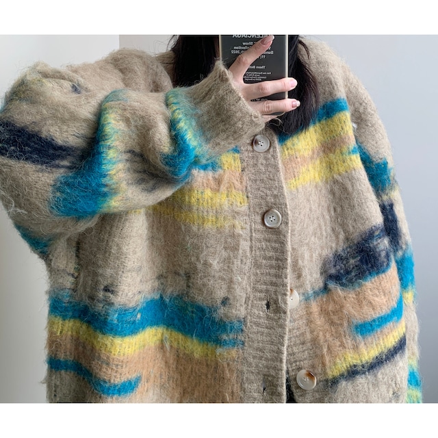 multicolor shaggy knit cardigan　マルチカラーシャギーニットカーディガン　J0609