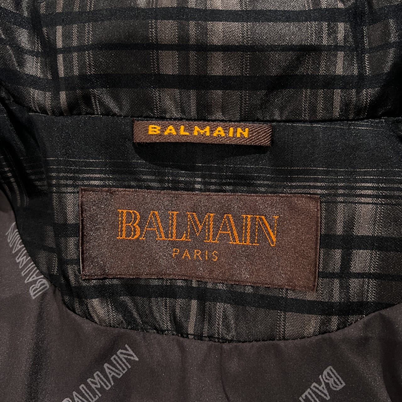 BALMAIN PARIS バルマン シルク100% ダウン コート ジャケット チェック柄 サイズ M /ビンテージ