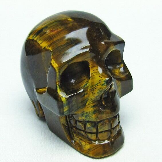 イエロータイガーアイ 手彫り-卓上置物 ドクロ スカル 154-29
