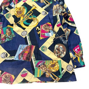 vintage HERMES scarf pattern linen shirt “JAZZ”