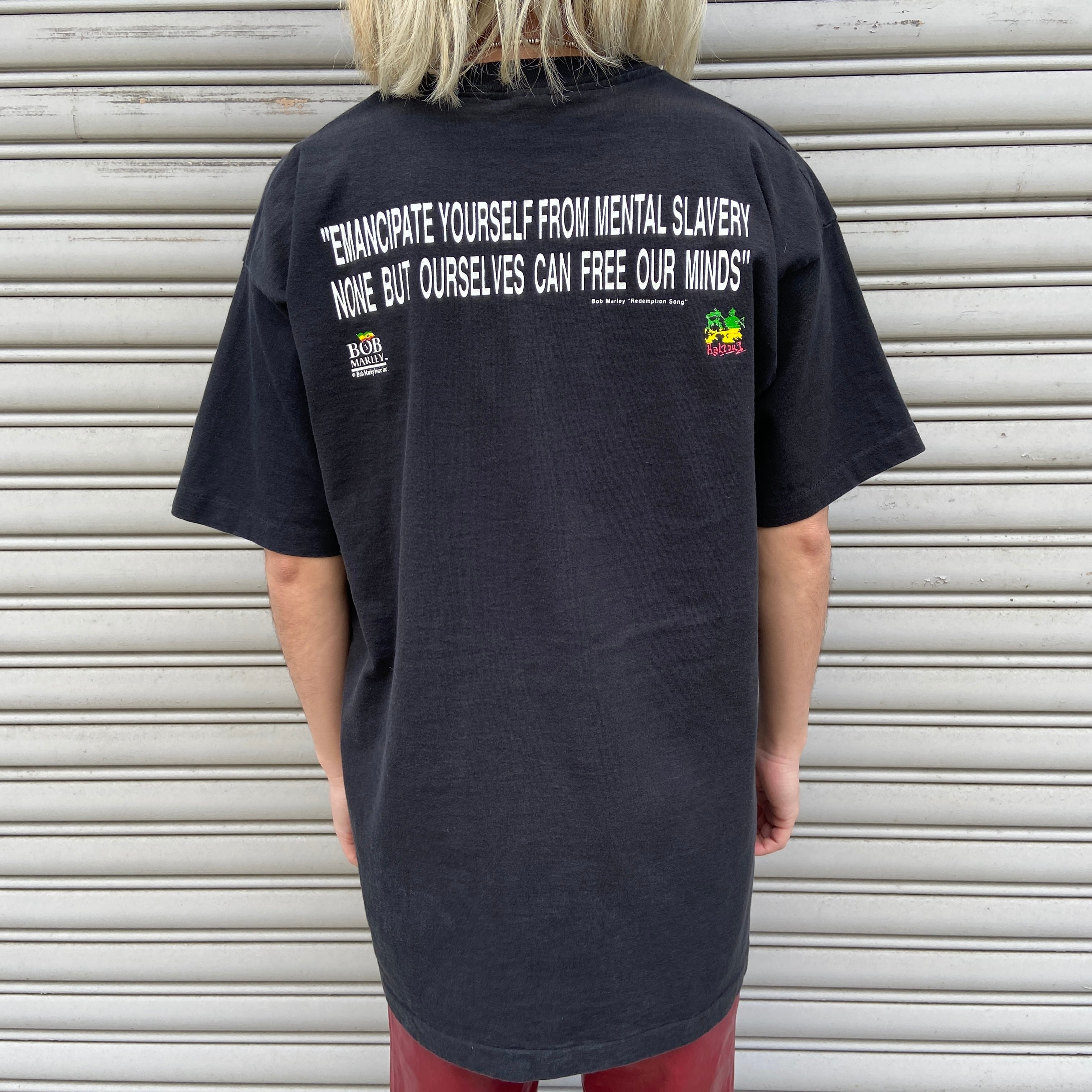 90's ボブ・マーリー フルーツボディ USA製 ビンテージXL 90s USA製 ボブマーリー フォトプリントTシャツ ラスタカラー 黒 XL