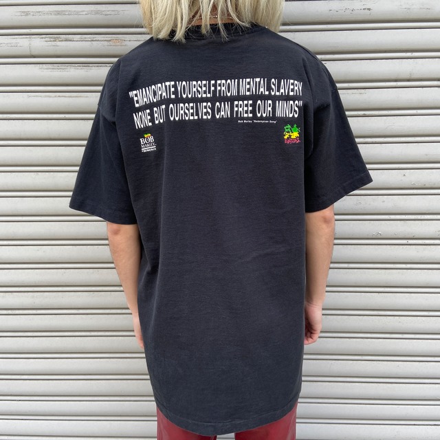 90s USA製　ボブマーリー　フォトプリントTシャツ　ラスタカラー　黒　XL