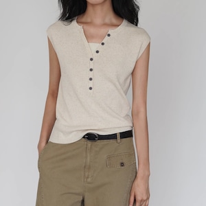 Button Front Knit Tops KRE2293