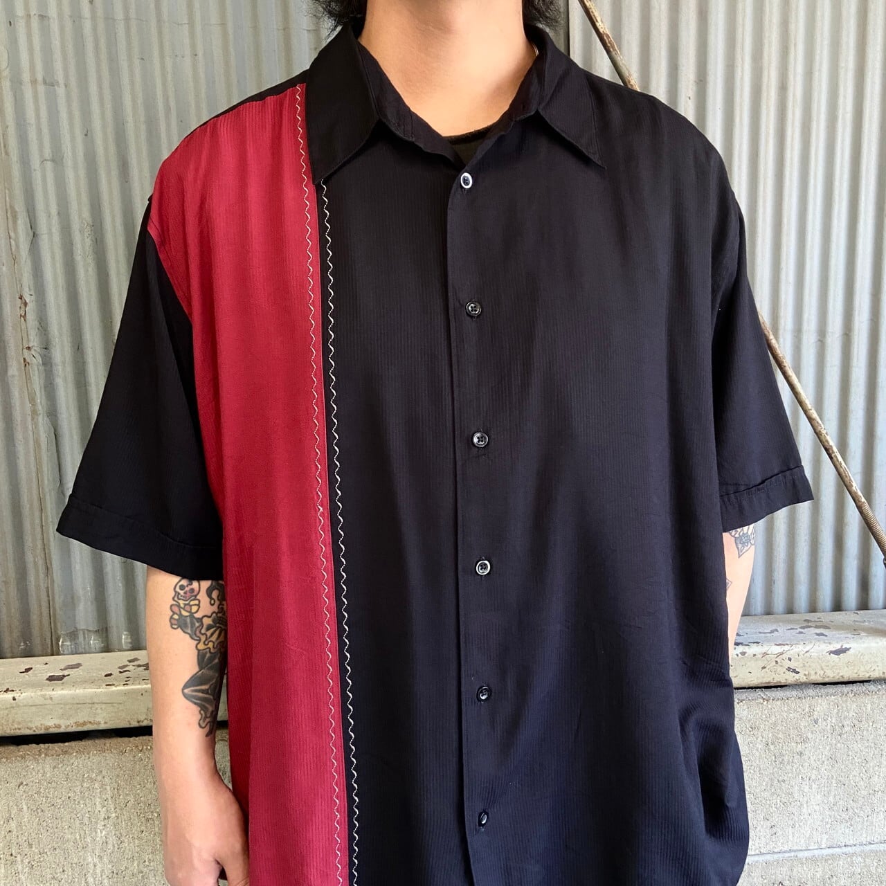 00s THE HAVANERA COキューバ 半袖シャツ 黒 ブラック M The Havanera.co ハバネラ 2トーン バイカラー レーヨン シャツ