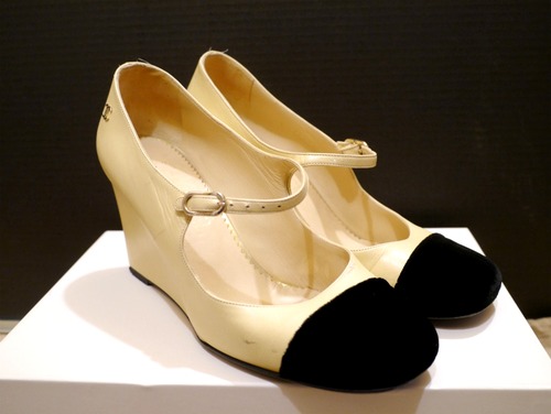 レア◆CHANEL シャネル CCマーク ウェッジソールレザー パンプス◆