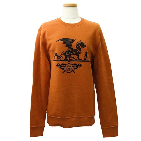 Used HERMES エルメス スウェット トレーナー Ex-Libris Dragon ラムスキンパッチ Mサイズ 超美品