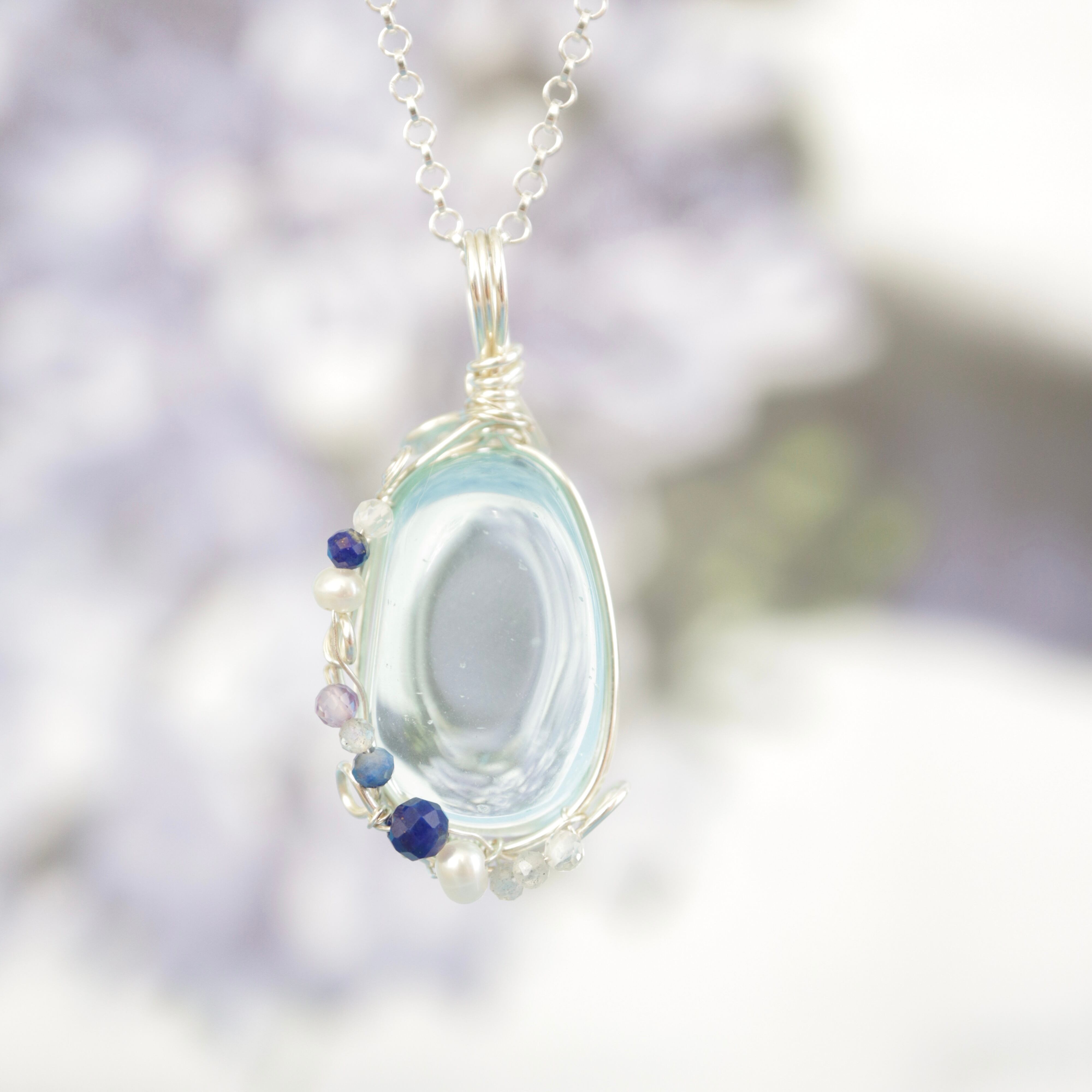 射手座、山羊座の守護石 グリーンオブシディアン タンブルカット 天然石ワイヤーラッピング