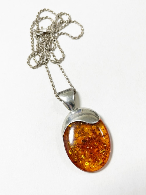 Vintage Baltic Amber & 925 Silver Pendant Necklace