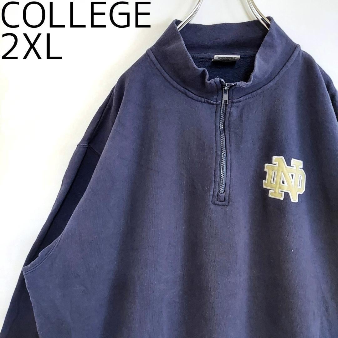 ノートルダム大学 カレッジ 刺繍ハーフジップスウェット 2XL ネイビー ...