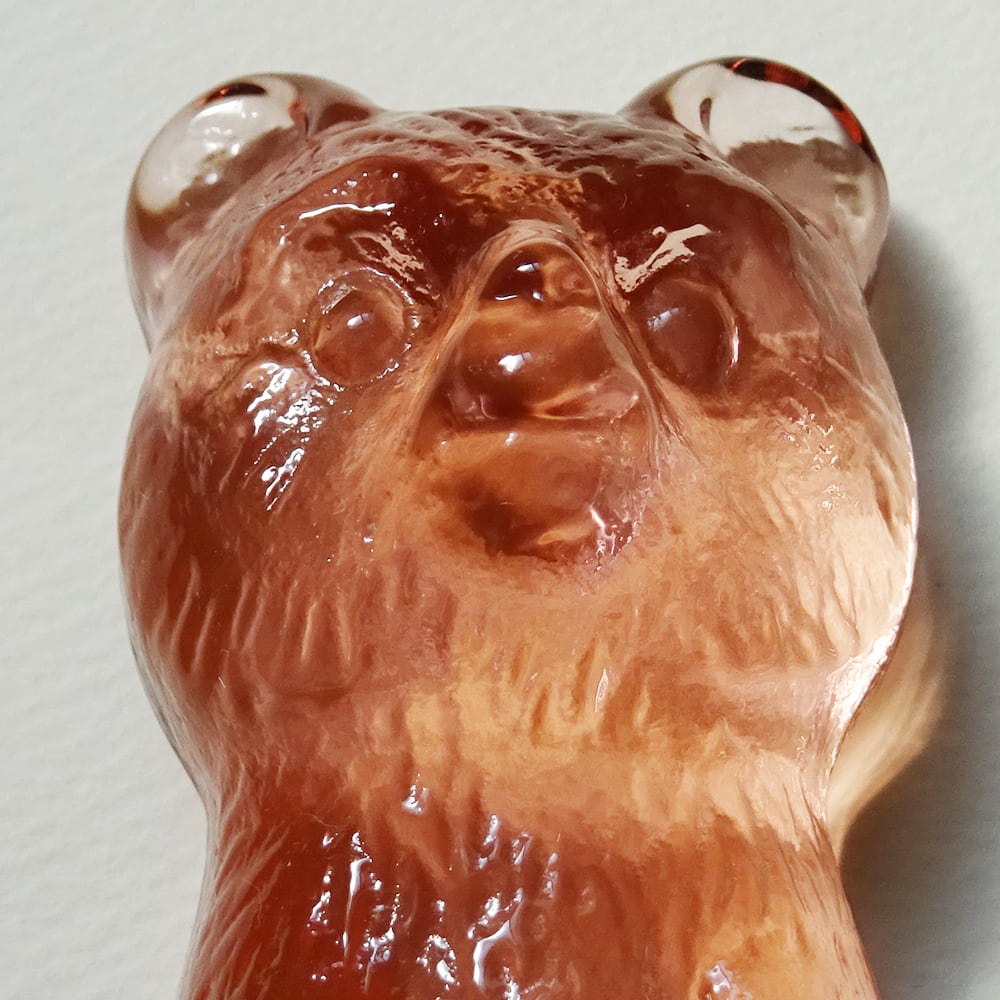 チェコスロバキア ボヘミアガラスの置き物 くま / ピンク